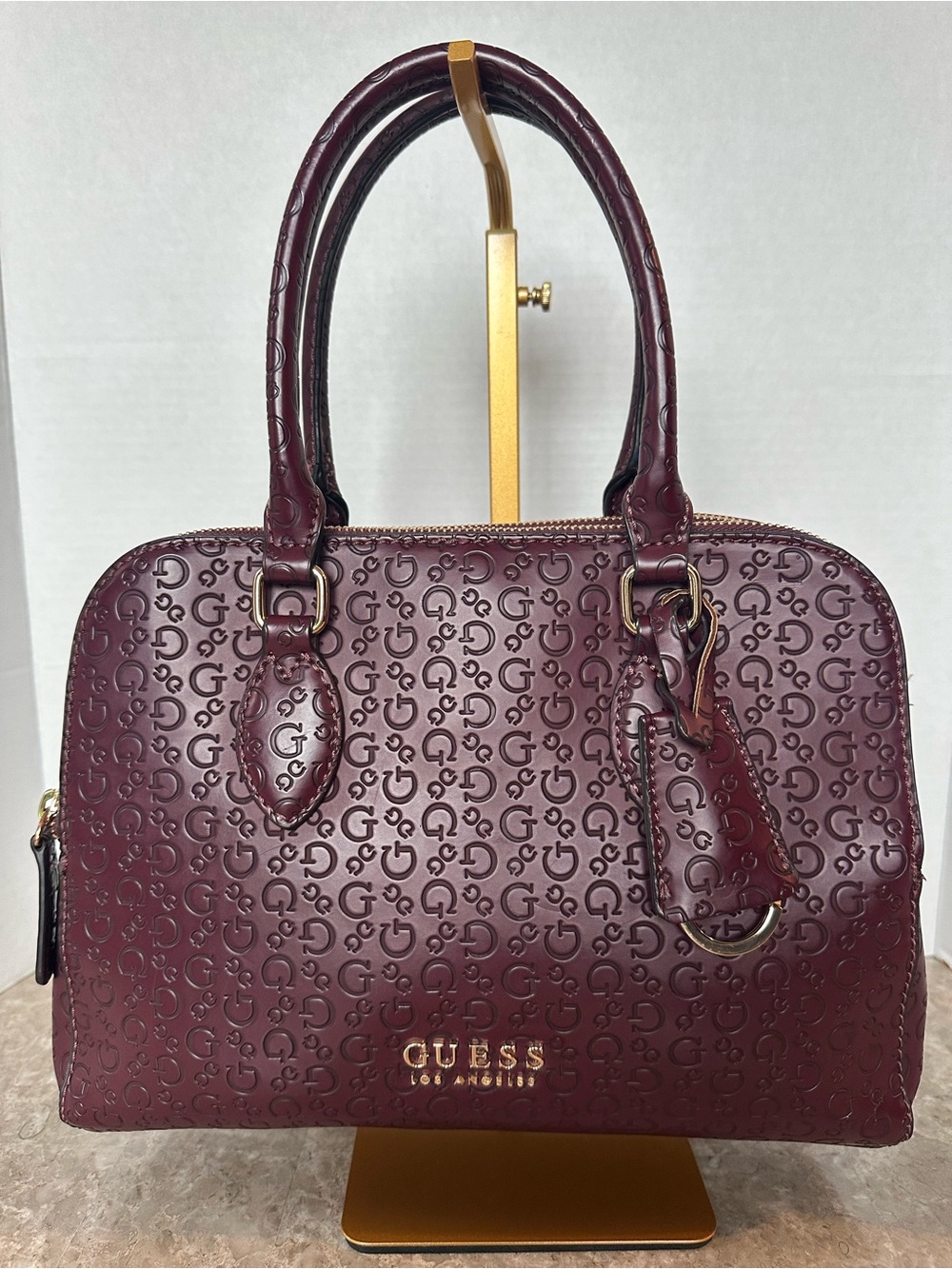 GUESS Logo Dome Satchel Handbag Merlot Burgundy Preppy Classic Fall Bag